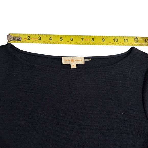 TORY BURCH Lisanne Purple Red Beaded Artsy Floral Appliqué Navy 3/4 Top Sweater - Picture 9 of 15